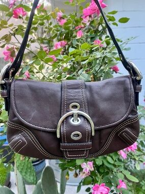 Coach Brown Leather Shoulder Bag with Silver Buckle